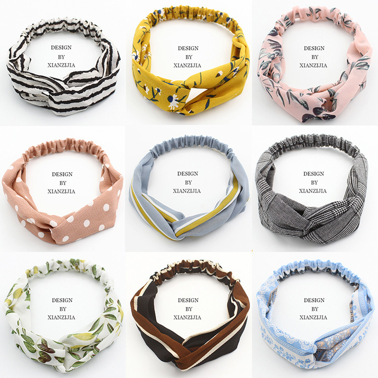 Travel Yoga Accessories - Korean Cross Headband Floral Fabric Narrow
