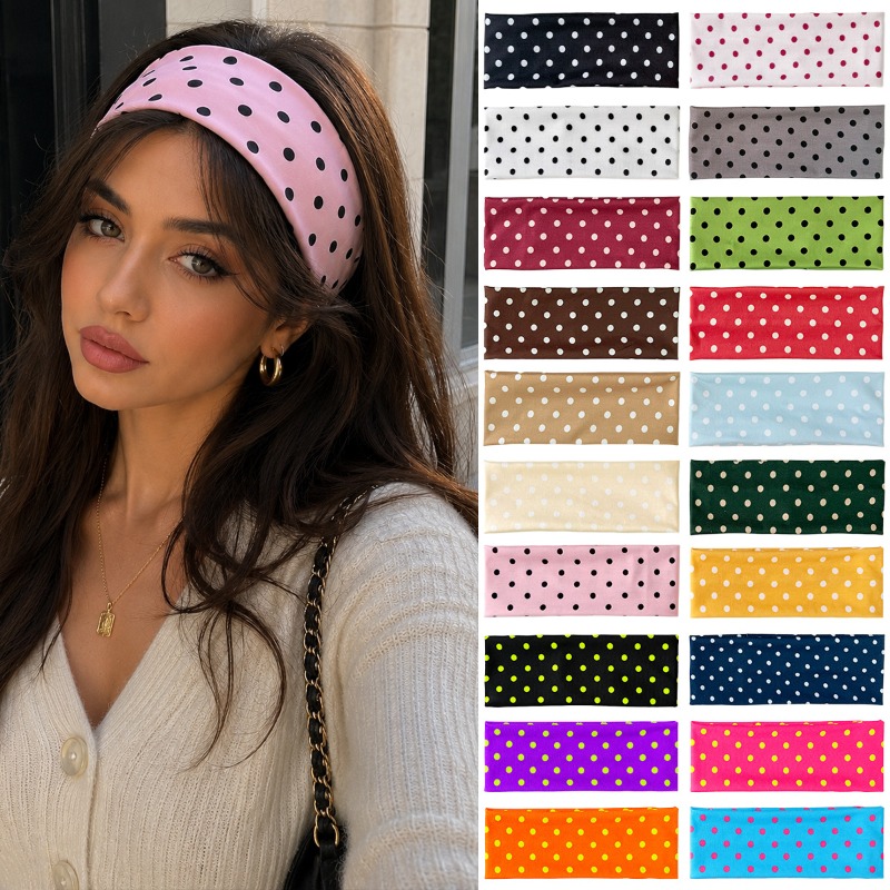 Travel Yoga Accessories - 2Pc Polka Dot Elastic Headband Soft